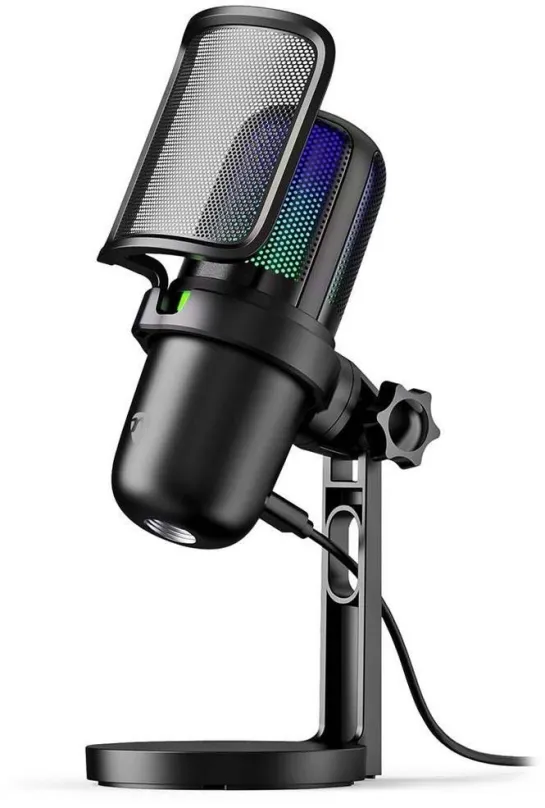 Mikrofón Nedia Herný mikrofón GSMIC210BK, stolný, vypínač, RGB, POP filter, USB-A, čierny