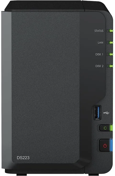 NAS Synology DS223, 2x, CPU Realtek RTD1619B 1,7 GHz, 1,95 GB DDR4 (max. 1,95 GB), 3 x US