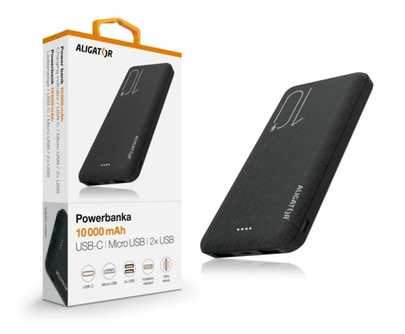 Powerbanka ALIGATOR PBAL1000, 10 000mAh 2v1, černá