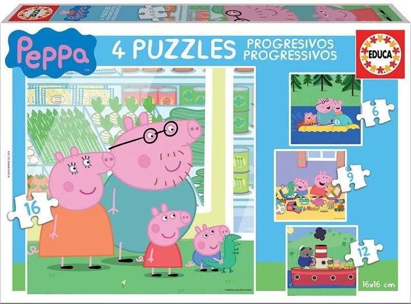 Puzzle Educa Puzzle Prasiatko Pepina 4v1 (6,9,12,16 dielikov)