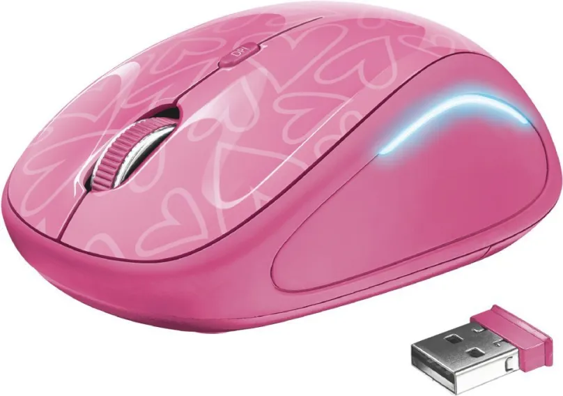 Myš Trust Yvi FX Wireless Mouse - pink, bezdrôtová, optická, symetrická, pripojenie cez U