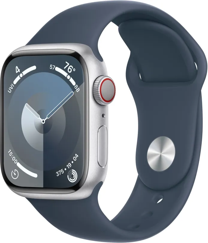 Chytré hodinky Apple Watch Series 9 41mm Cellular Strieborný hliník s búrkovo modrým športovým remienkom - S/M