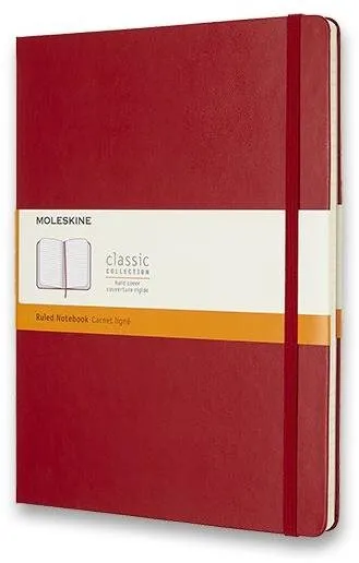 Zápisník Moleskine XL, tvrdé dosky, linajkový, červený