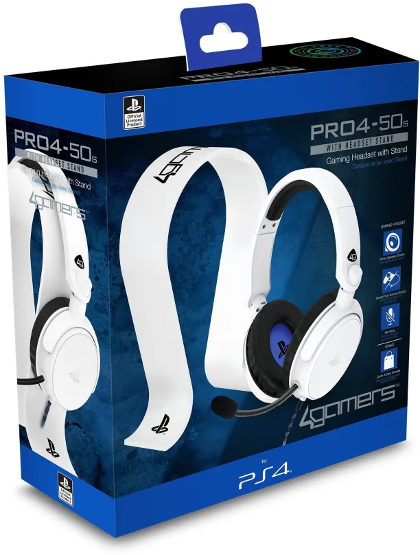 Herné slúchadlá 4Gamers Gaming Bundle - Headset and Headset Stand - White - PS4