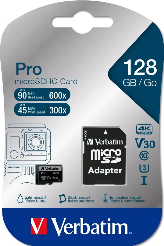 Pamäťová karta Verbatim MicroSDXC 128GB Pro + SD adaptér