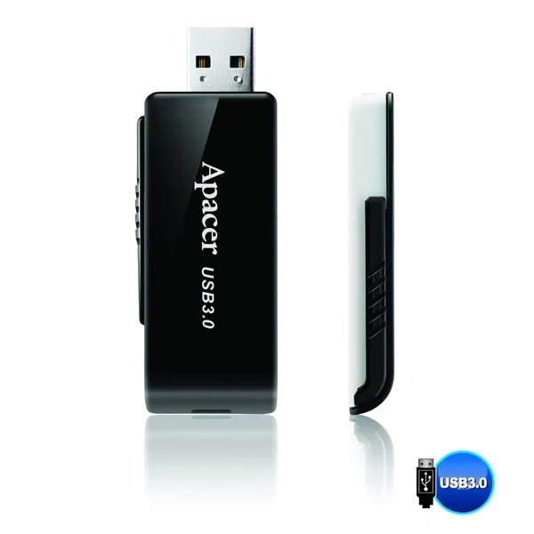 Apacer USB flash disk, USB 3.0, 32GB, AH350, čierny, AP32GAH350B-1, USB A, s výsuvným konektorom