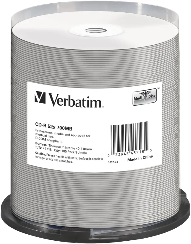 Médiá VERBATIM CD-R DataLifePlus 700MB, 52x, thermal printable, spindle 100 ks