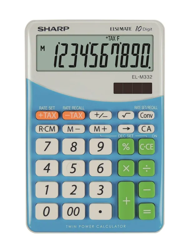Kalkulačka Sharp SH-ELM332BBL modrá, stolné, batériové napájanie, 10miestny 1riadkový disp