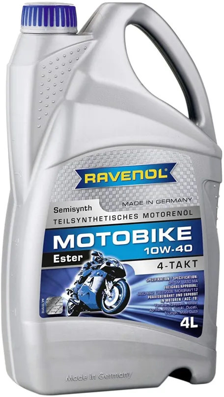 Motorový olej RAVENOL Motobike 4-T Ester 10W-40; 4 L, 10W-40, polosyntetický, pre 4-taktné