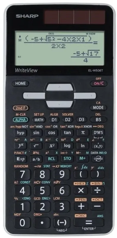 Kalkulačka SHARP EL-W506TGY, vedecká, solárne aj batériové napájanie, 16miestny bodový dis