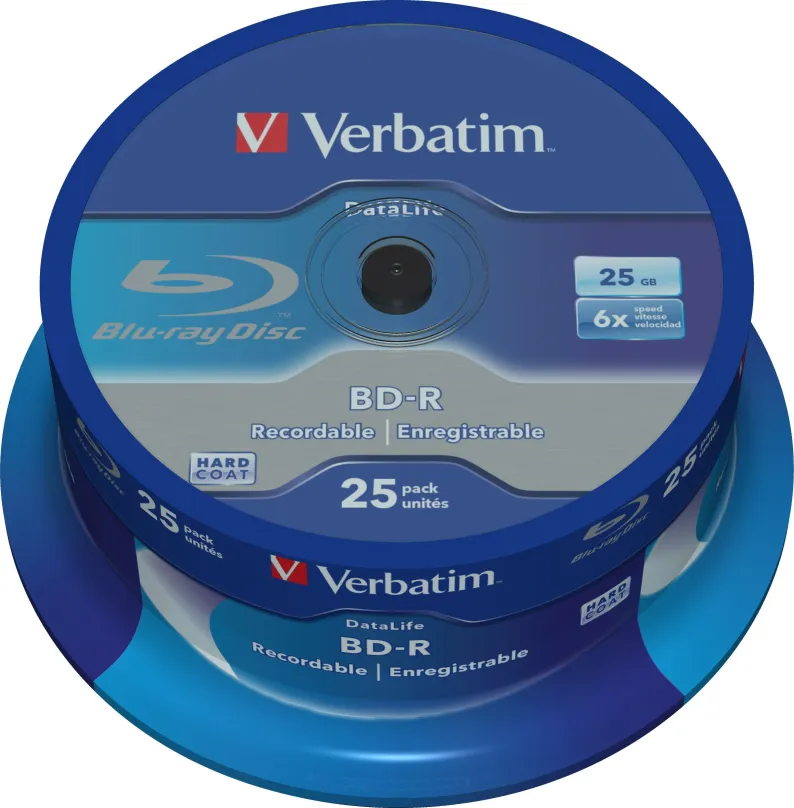 Médiá VERBATIM BD-R SL DataLife 25GB, 6x, spindle 25 ks, BD-R Single Layer, kapacita 25GB,
