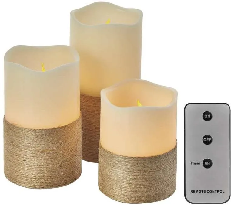 LED sviečka EMOS LED dekorácia – 3x vosková sviečka s povrázkom, 3x 3x AAA, vnútorné, vintage, ovládač