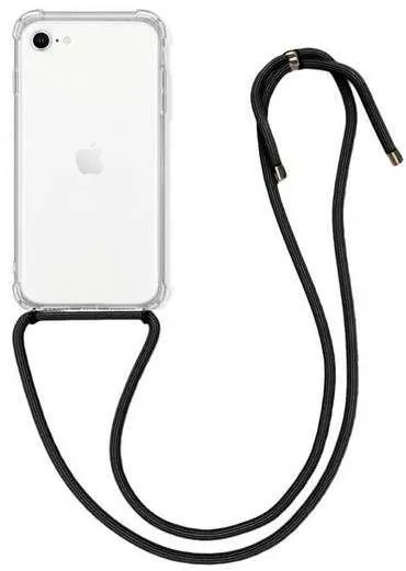Kryt na mobil TopQ Kryt iPhone SE 2022 s čiernou šnúrkou priehľadný 74630