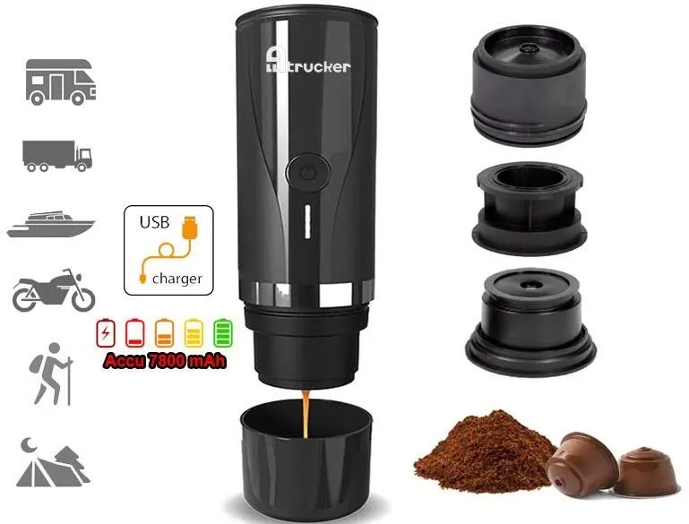 Kávovar do auta Alltrucker Cestovný USB kávovar pre kapsule Nespresso, mletú kávu