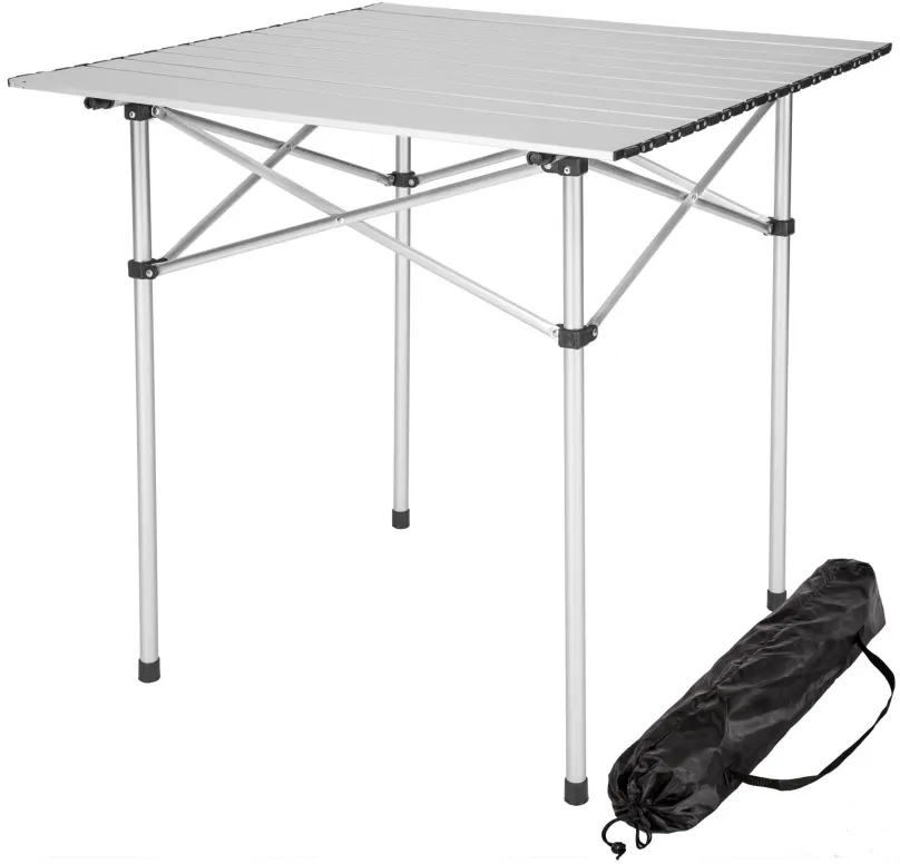 Kempingový stôl Kempingový stolík hliníkový skladací 70 x 70 x 70 cm sivý
