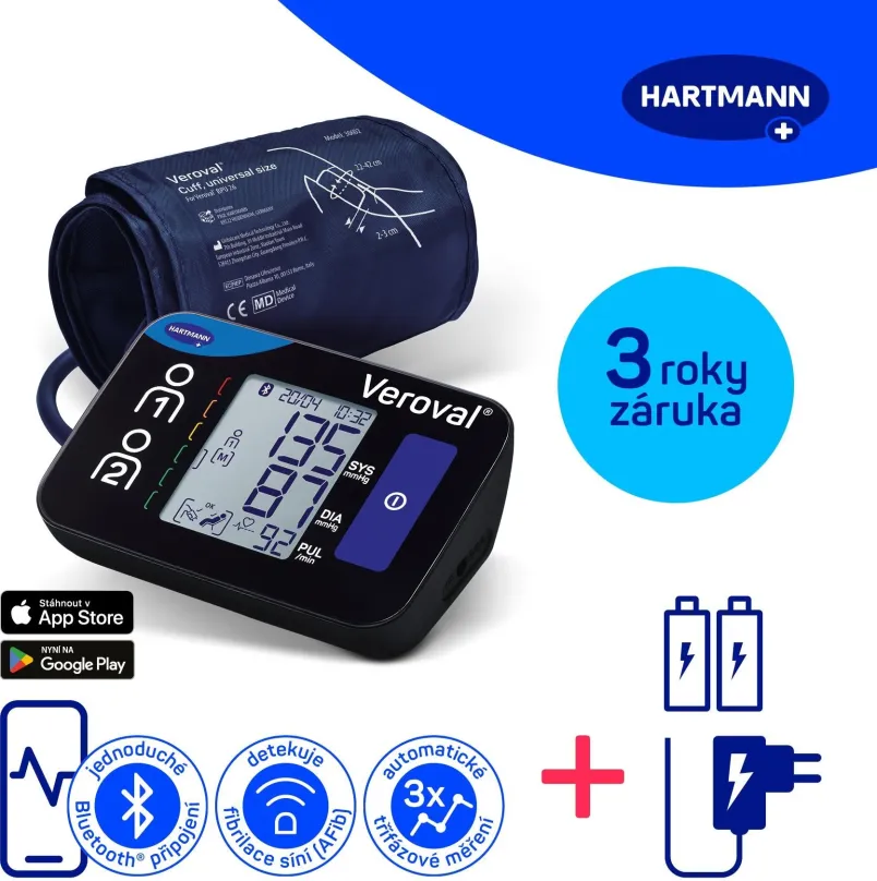 Tlakomer HARTMANN Veroval Compact + Connect s AFIB a Bluetooth pripojením + adaptér (set), 3 roky záruka