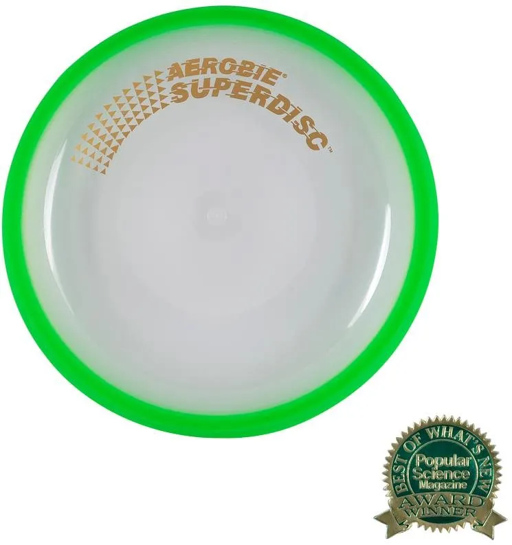 Frisbee Aerobie SUPERDISC zelený, rekreačný, s priamou trajektóriou, tvar je kruh, zelená
