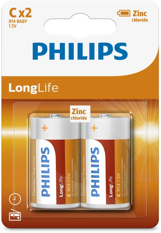 Jednorazová batérie Philips R14L2B 2 ks v balení