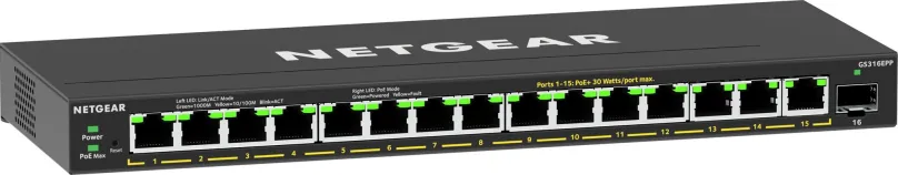 Smart Switch Netgear GS316EP, 15 ks portový gigabitový switch s 1 ks gigabitovými SFP slo