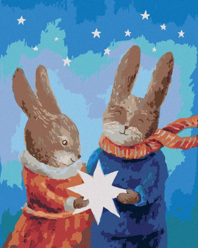 Maľovanie podľa čísel Zamilovaní zajace, 80x100 cm, bez rámu a bez vypnutia plátna