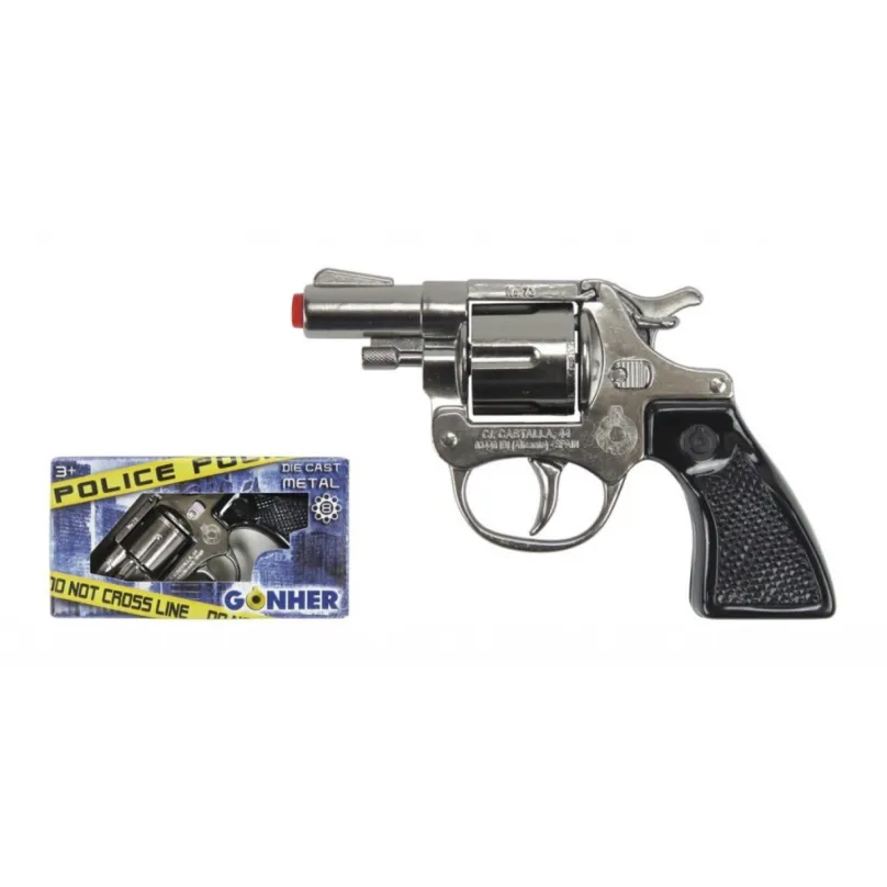 Gonher Policajný revolver kovový strieborný 8 rán, 13 x 8,5 cm