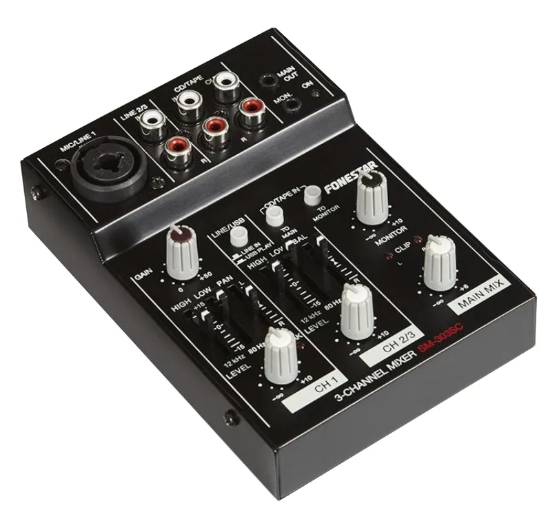 Fonestar SM-303SC - Mini mixážny pult, 1 x mikrofón, 1 x linka / USB PC