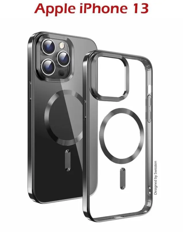 Kryt na mobil Swissten Clear Jelly MagStick Metallic pre iPhone 13 čierne