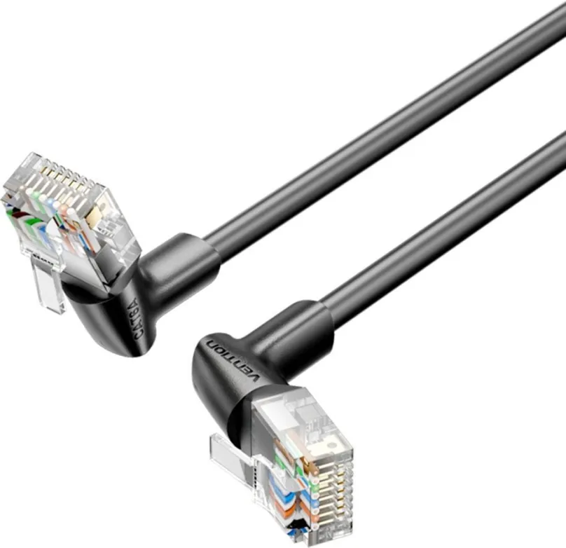 Sieťový kábel Vention Cat6A UTP Rotate Right Angle Ethernet Patch Cable 3M Black Slim Type