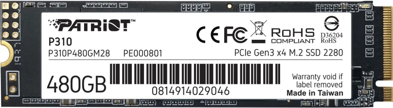 SSD disk Patriot P310 480GB, M.2 (PCIe 3.0 4x NVMe), rýchlosť čítania 1700MB/s, rýchlosť z