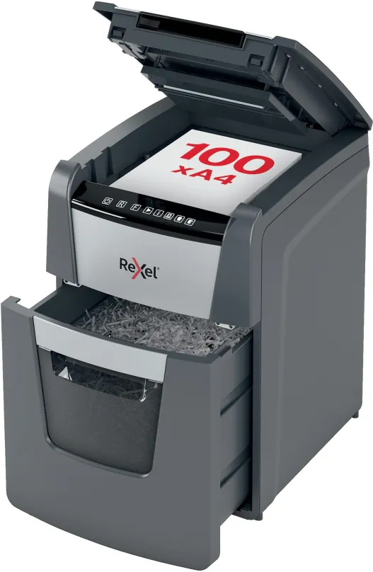 Skartovač REXEL Auto+ Optimum 100X, s automatickým podávačom papiera, stupeň utajenia P-4,
