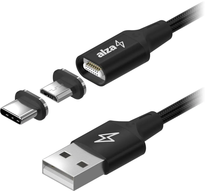 Dátový kábel AlzaPower MagCore 2in1 USB-C + Micro USB, 3A, 1m čierny