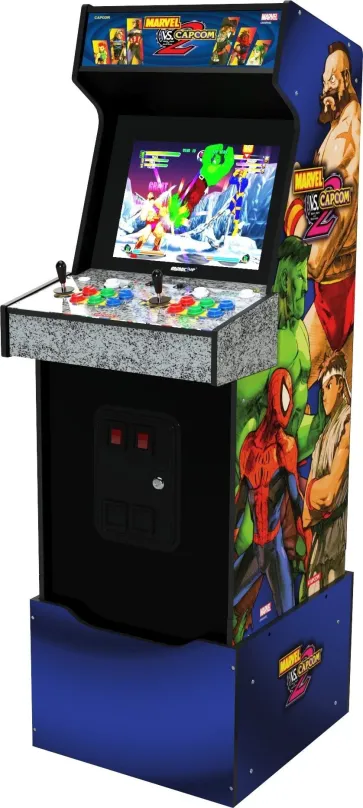 Arkádový automat Arcade1up Marvel vs Capcom 2, v retro prevedení, má 8 predinštalovaných h