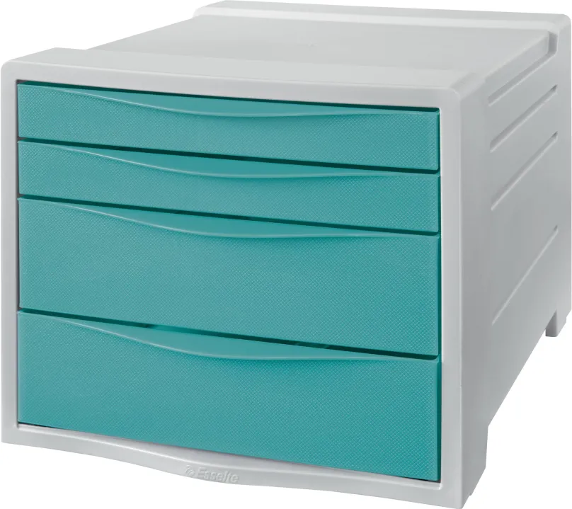 Zásuvkový box ESSELTE Colour Breeze A4, 4 zásuvky, modrý, dve nižšie a dve vyššie zásuvky,