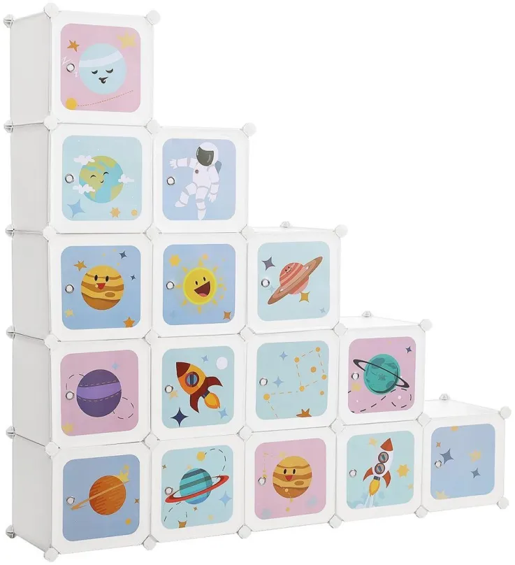 Úložný box Songmics, Organizér na hračky 15 boxov, vesmír 123 x 31 x 123 cm
