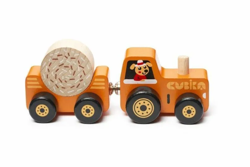 Motorická hračka Cubika 15351 Traktor s vlekom - drevená skladačka s magnetom 3 diely