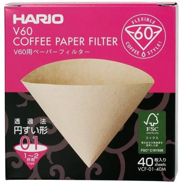 Filter na kávu Hario Misarashi papierové filtre V60-01, nebielené, 40ks