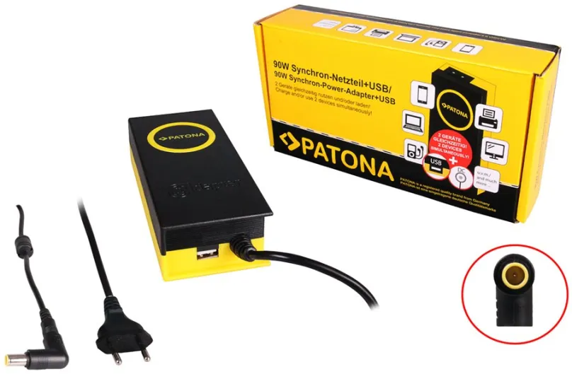 Napájací adaptér PATONA k ntb/ 20V/4.7A 90W/ konektor 7.9x5.5mm+PIN/ + výstup USB