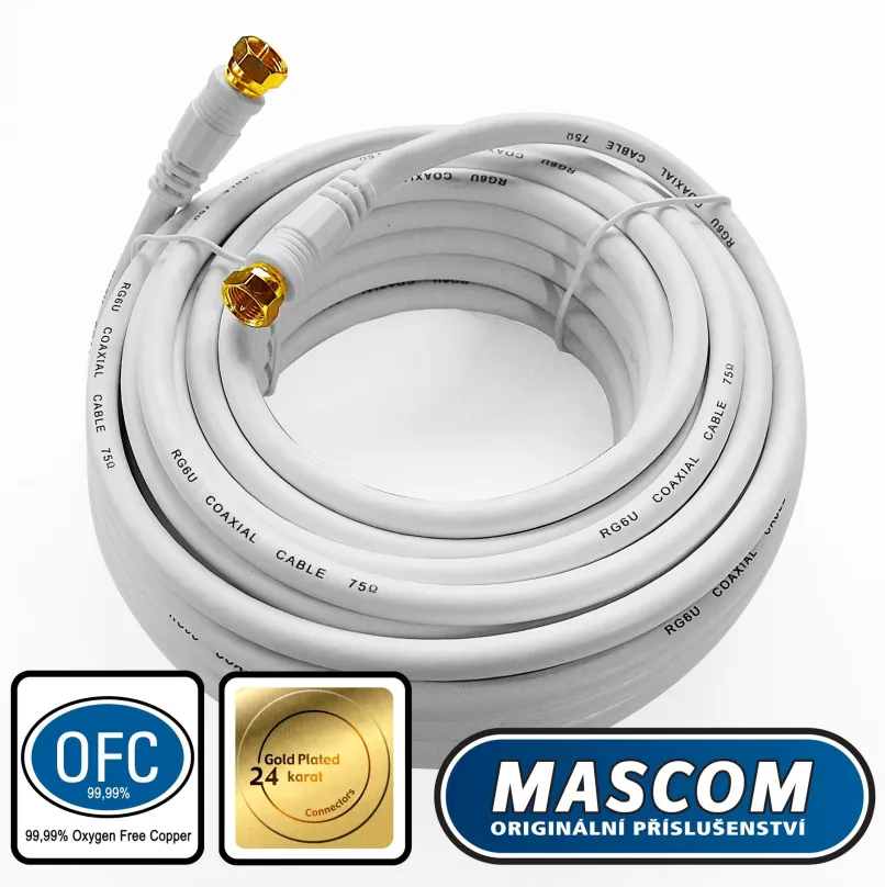 Koaxiálny kábel Mascom satelitný kábel 7676-100W, konektory F 10m