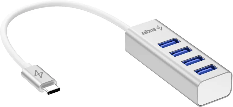 USB Hub AlzaPower AluCore USB-C (M) na 4× USB-A (F) strieborná