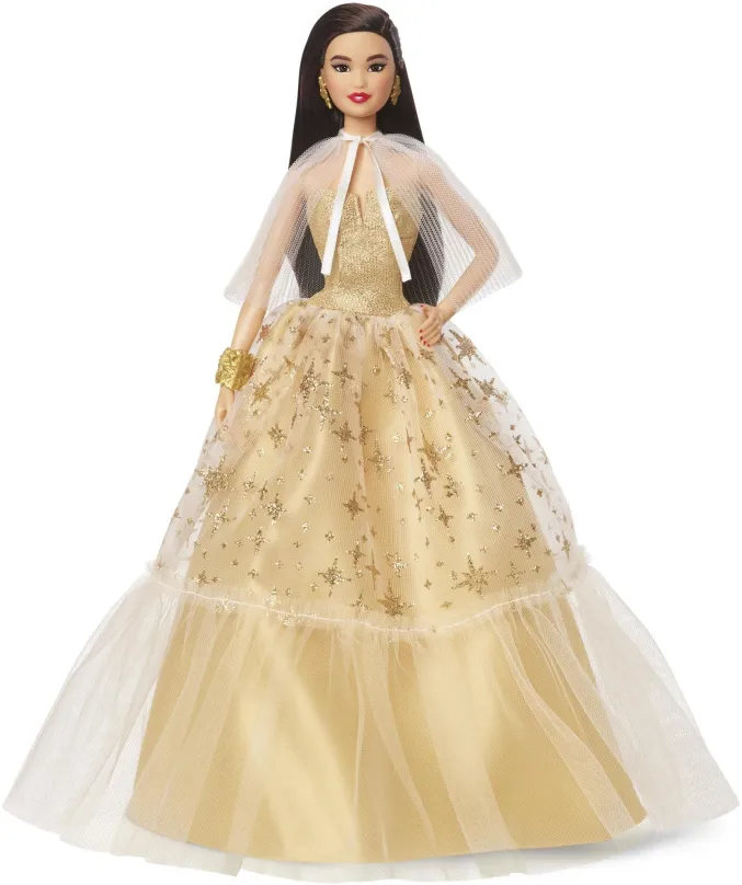 Bábika Barbie Vianočná bábika čiernovláska 2023