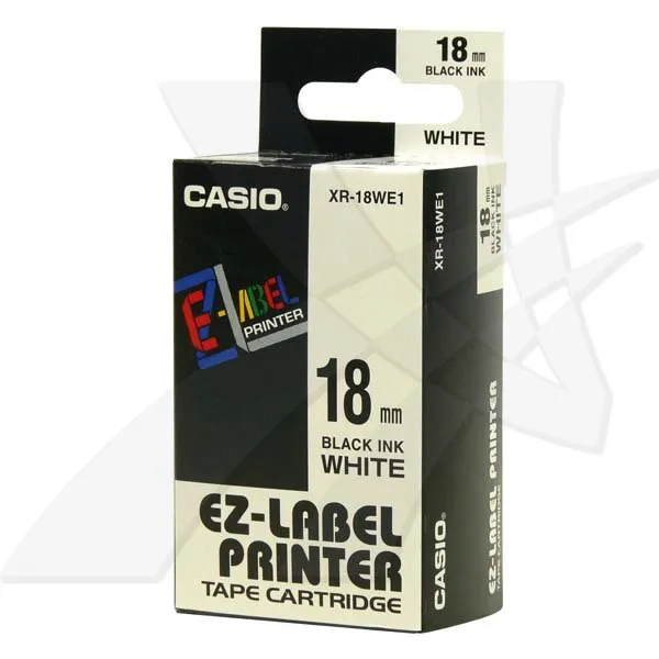 Casio originálna páska do tlačiarne štítkov, Casio, XR-18WE1, čierna tlač/biely podklad, nelaminovaná, 8m, 18mm