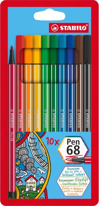 Fixy STABILO Pen 68 plastové púzdro 10 farieb