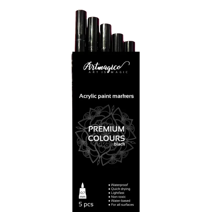 Artmagico akrylový popisovač 5 kusov čierna 0,7 mm | 80142