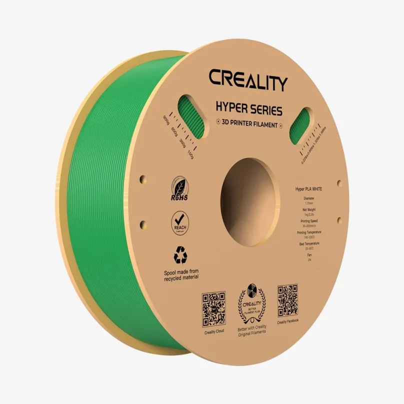 Filament Creality Hyper PLA Green 1kg, materiál PLA, priemer 1,75 mm s toleranciou 0,03 mm