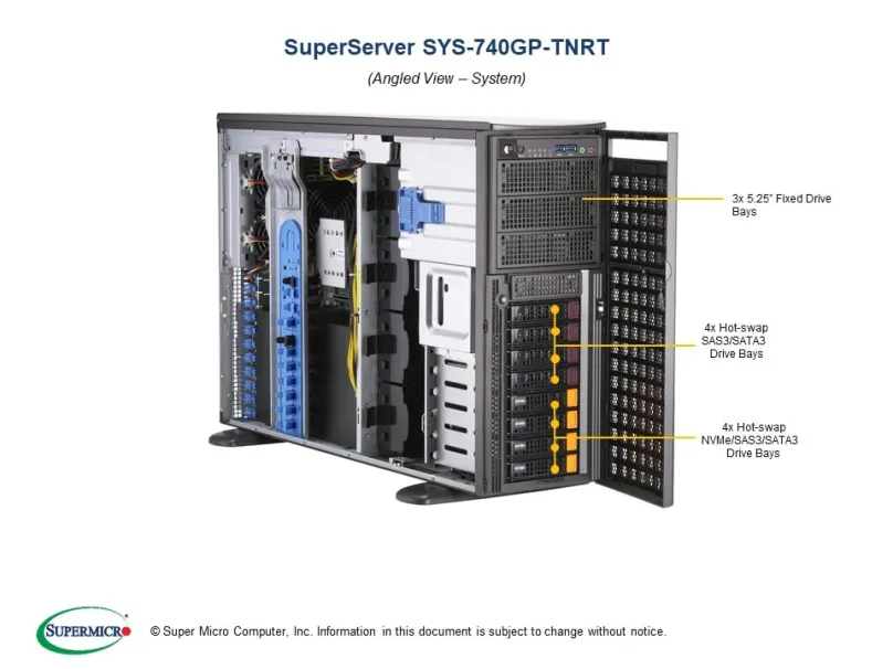 SUPERMICRO Tower/4U WS 2x LGA4189, iC621A, 16x DDR4, 8x HS (3,5"), 2x2200W (ti), 2x10GbE, IPMI