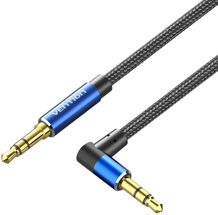 Audio kábel Vention Cotton Braided 3.5mm Male to Male Right Angle Audio Cable 0.5M Blue Aluminum Alloy Type