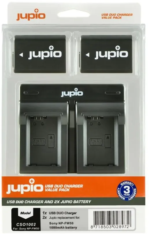 Batéria pre fotoaparát Jupio 2x NP-FW50 - 1030 mAh + duálna nabíjačka