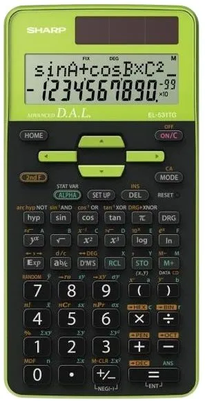 Kalkulačka SHARP EL-531TG zelená, vedecká k maturite, solárne aj batériové napájanie, 10mi