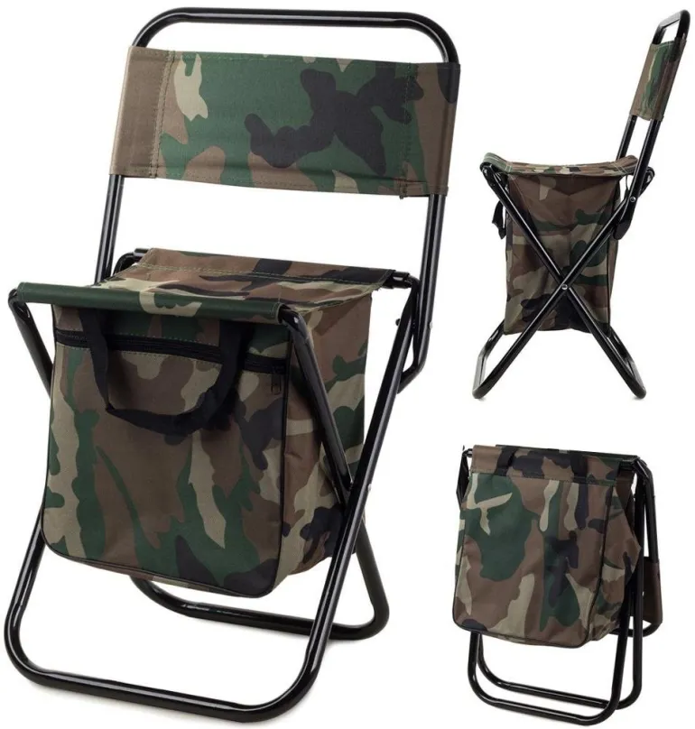 Kempingová stolička Verk 01661 Kempingová skladacia stolička s taškou 2v1 maskáč