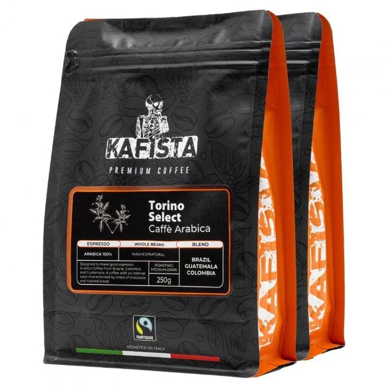 Káva Kafista "Torino Select" - Zrnková káva, 100% Arabica Espresso Káva, Pražená v Taliansku 2 x 250 g